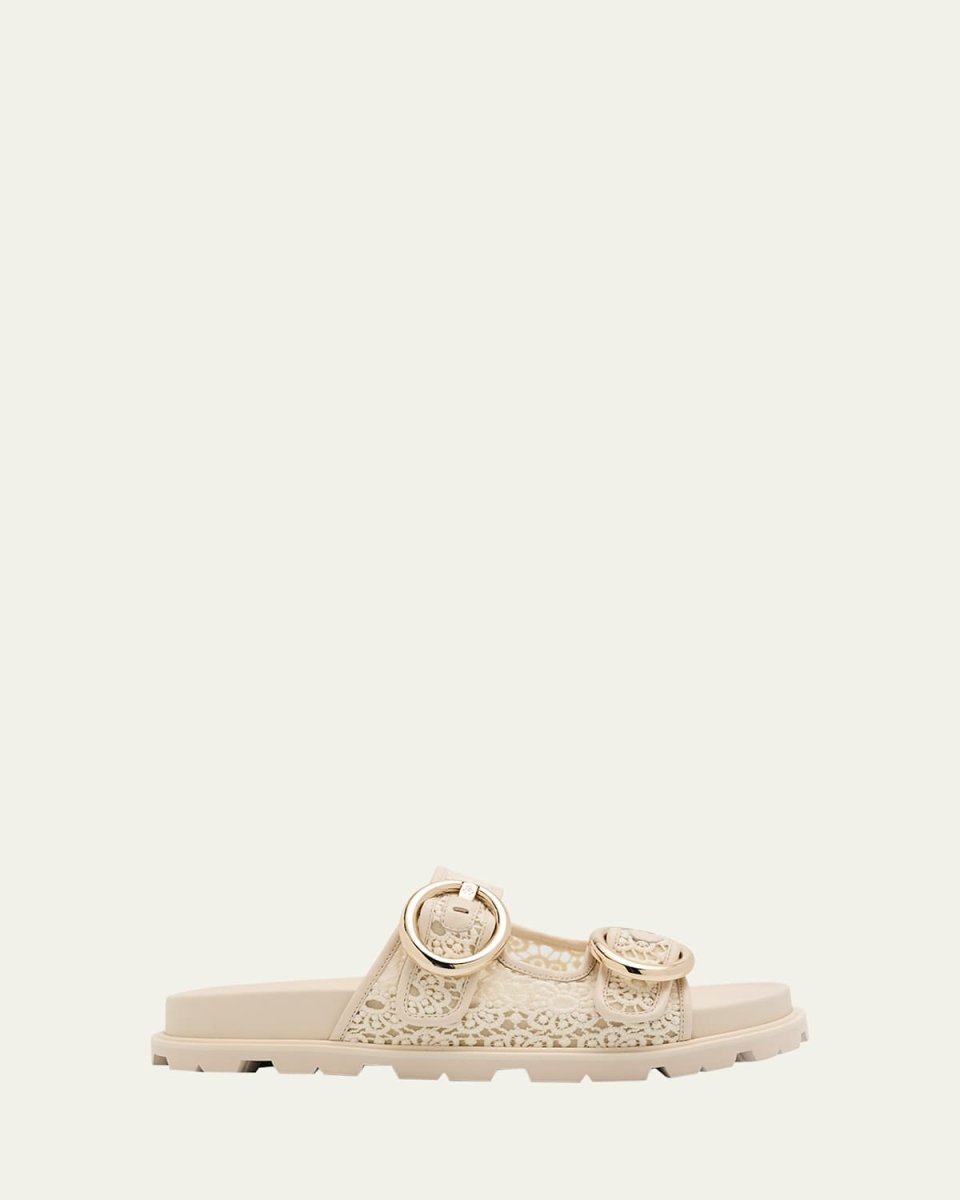 Benni Lace Double-Buckle Slide Sandals